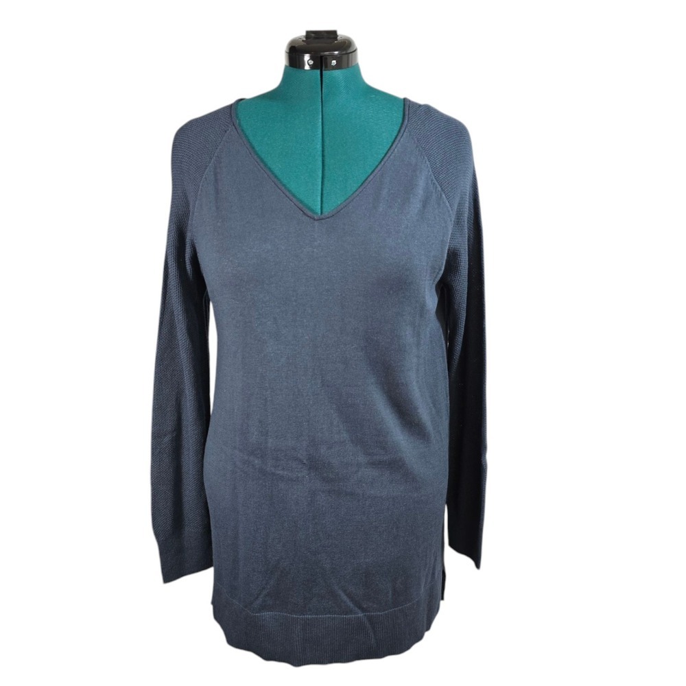 NWT‎ Ann Taylor LOFT Outlet Cotton Blend Long Tunic Sweater Blue Gray Size Large